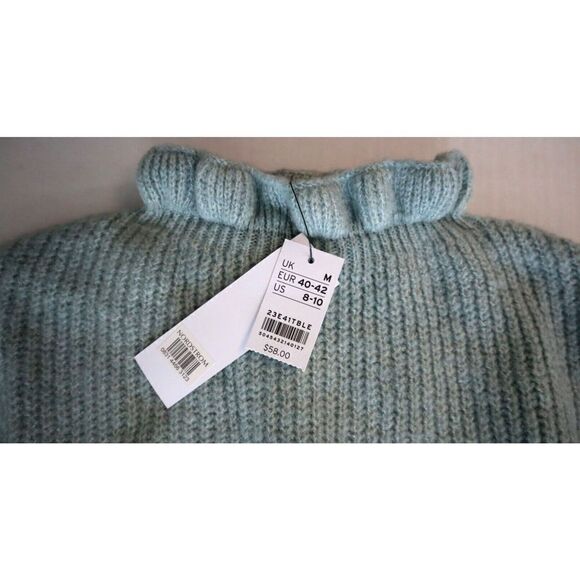 Topshop 23E41TBLE Women's Sz 8-10 Blue Frill Knitted Pullover Sweater - Picture 9 of 10
